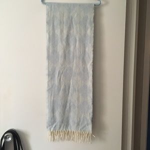 MORGAN & OATES 100% Cashmere Pale Blue Argyle Fringed Scarf